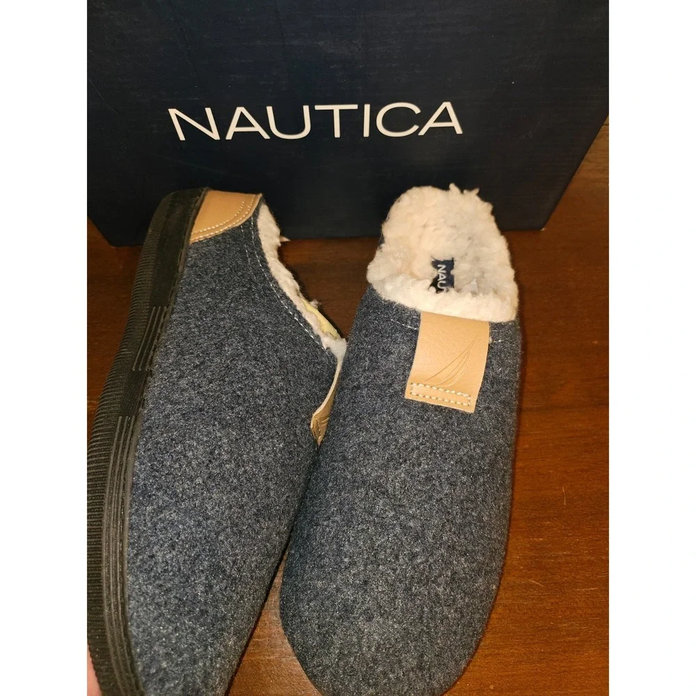 Nautica Mens Scuff Slipper Lunna Navy Cream House Shoes Mens‎ Size 12 New in box
